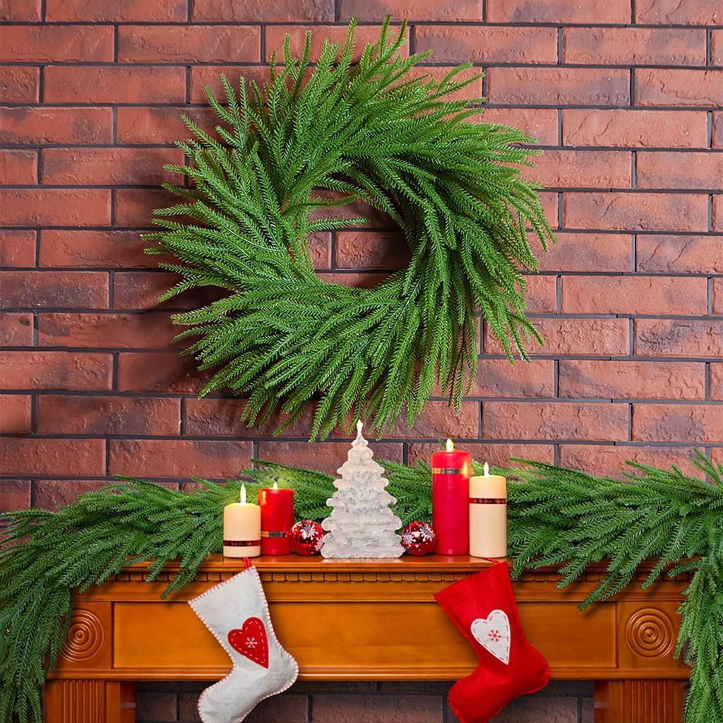 Norfolk Wreath For Front Door, Artificial  Wreath, Realistic Artificial Green Leaves Wreath For Wall, Window