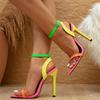 Liyke Mixed Colors Women Sexy Stiletto Sandals Cozy Leather Pointed Toe Buckle Strap High Heels Summer Party Prom Shoes Size 42