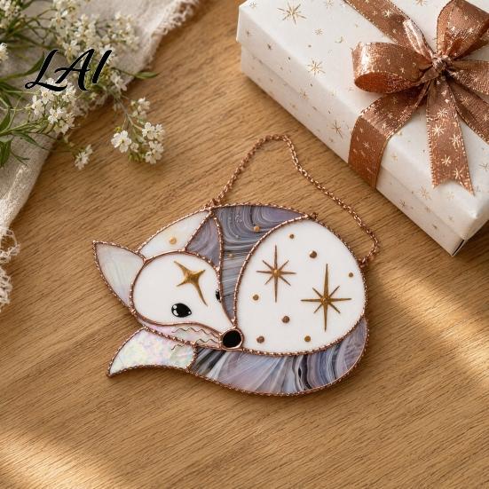 Animal Light Catcher Fairy Mouse Suncatcher Stained Glass Style Acrylic Window Hanging Ornament Woodland Fantasy Colorful Shadow Display for