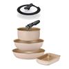Набор сковородок Evercook Fit, 7 предметов, совместим с индукционными и газовыми плитами [Гарантия 500 дней] Без PFOA, Без PFOS, Съемная ручка, Цвет: Слоновая кость, evercook fit,