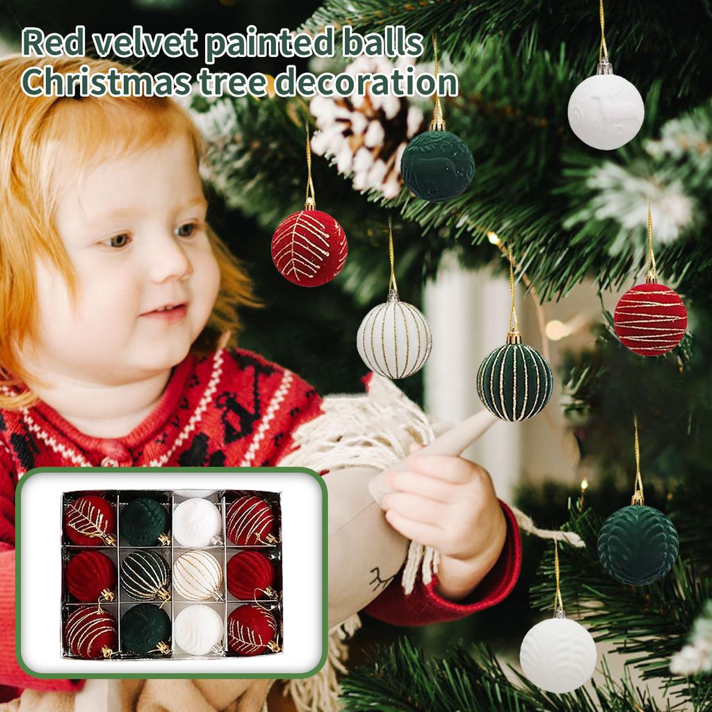 Рождественский шар Красный флокированный расписной шар Украшение для рождественской елки Подвесной шар 12 6см Рождественский фланелевый шар