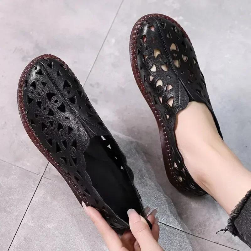 Women's Sandals Summer Loafers Hollow Floral Casual Outdoor Women's Flat Shoes Soft Sole Comfort Slip On Shoes for Women36-42