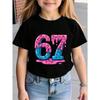 Children's 67 Print T-shirt Girls Short Sleeve Round Neck Tee Casual Wear Comfort Children Clothes  67 Six Seven Girl Clothing