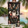 Whimsical Cat Mandala Art Theme Quick Dry Beach Towel Custom Name Text Print Large Sand Resistant Towel Beach Vacation
