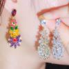 Длинные серьги-капли WWJ Exquisite Flower с разноцветным цирконом