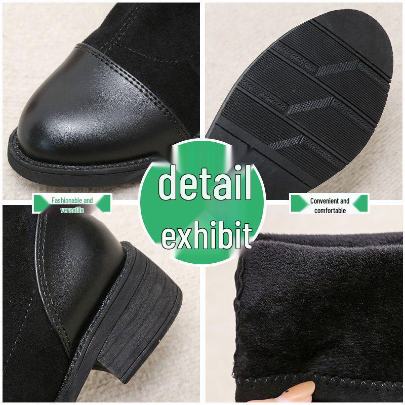 2025 Autumn/Winter Over-the-Knee Slimming Chunky Heel Mid-Calf Boots for Petite Women