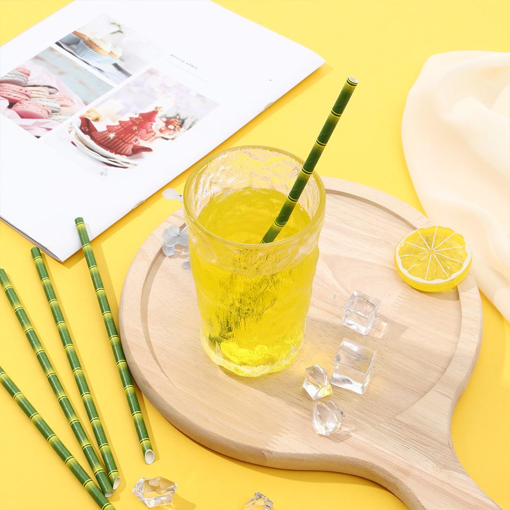 25pcs Eco-Friendly Decoration Cocktail Drink Drinking Tubes Bamboo Straws Party Supplies Paper Tubes