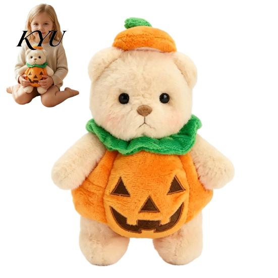 Halloween Theme Room Decor Pumpkin Bear Plush Toy, Soft Stuffed Animal for Kids, Doll Toddlers Cute Huggable Pillow Fall Holiday Home Kids
