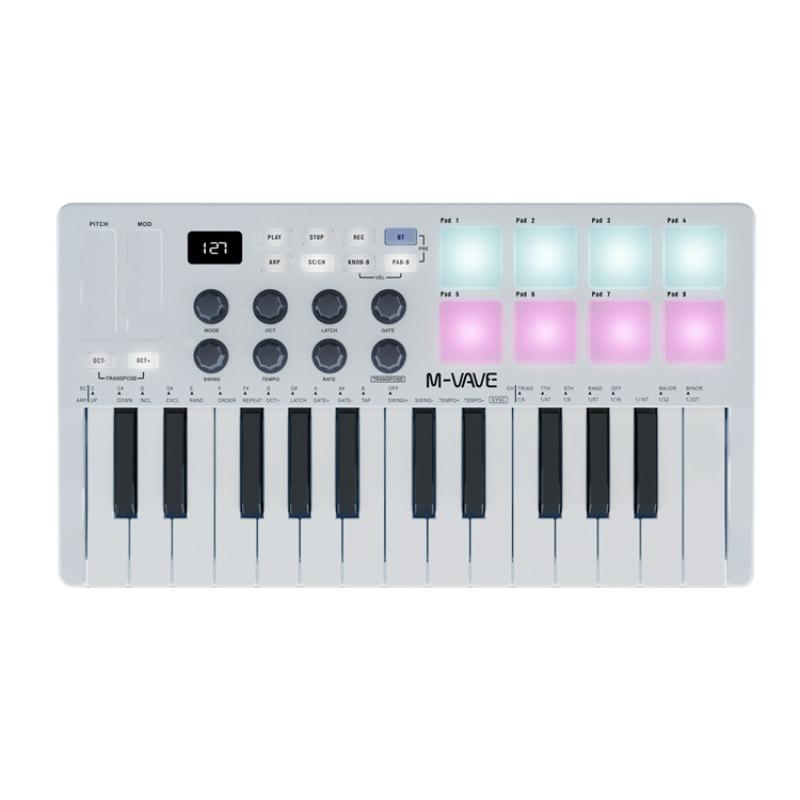SMK-25 Key MIDI Controller W/8 RGB Pads/8 Assignable 360°knobs/Bluetooth 5.0/USB-B Type Interface/2000mAh Battery Powered
