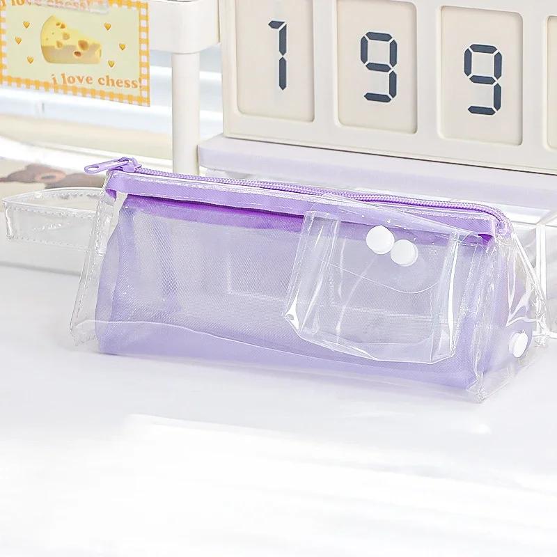 Simplicity Creative Design Pencil Case Fashion Solid Color Transparent Stationery Organizer Large Capacity Portable Pencil Pouch