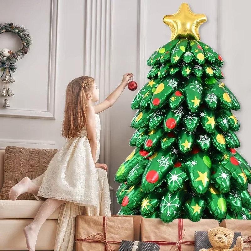 130CM Christmas Tree Standing Balloon Xmas Holiday 4D Inflatable Green Foil Balloons Set 2025 New Year Party Decoration