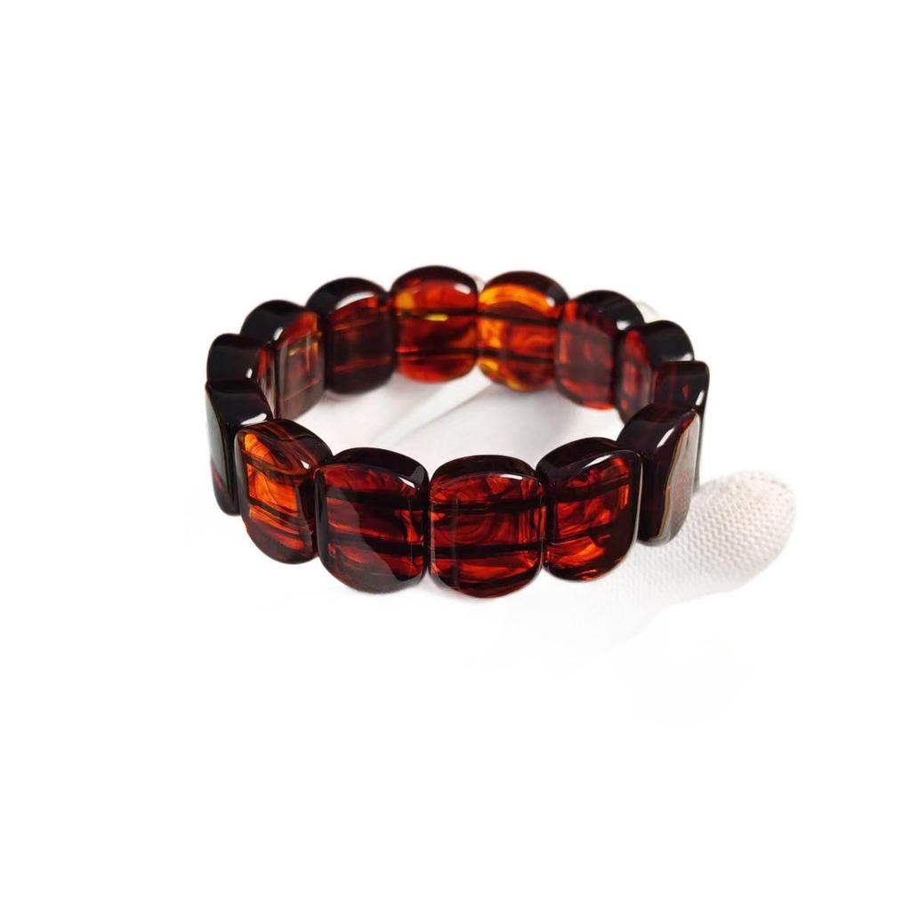 Женский Браслет из Квадратного Медового Воска с Кровяным Янтарём - Универсальное Украшение в Китайском Стиле