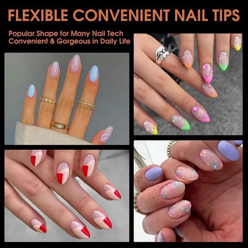 240pcs Half Cover Almond Pre-filed Nail Tips Half Matte XS Press On Fake Nail Extension for Small Tiny Nail Bed 12 Sizes In Box