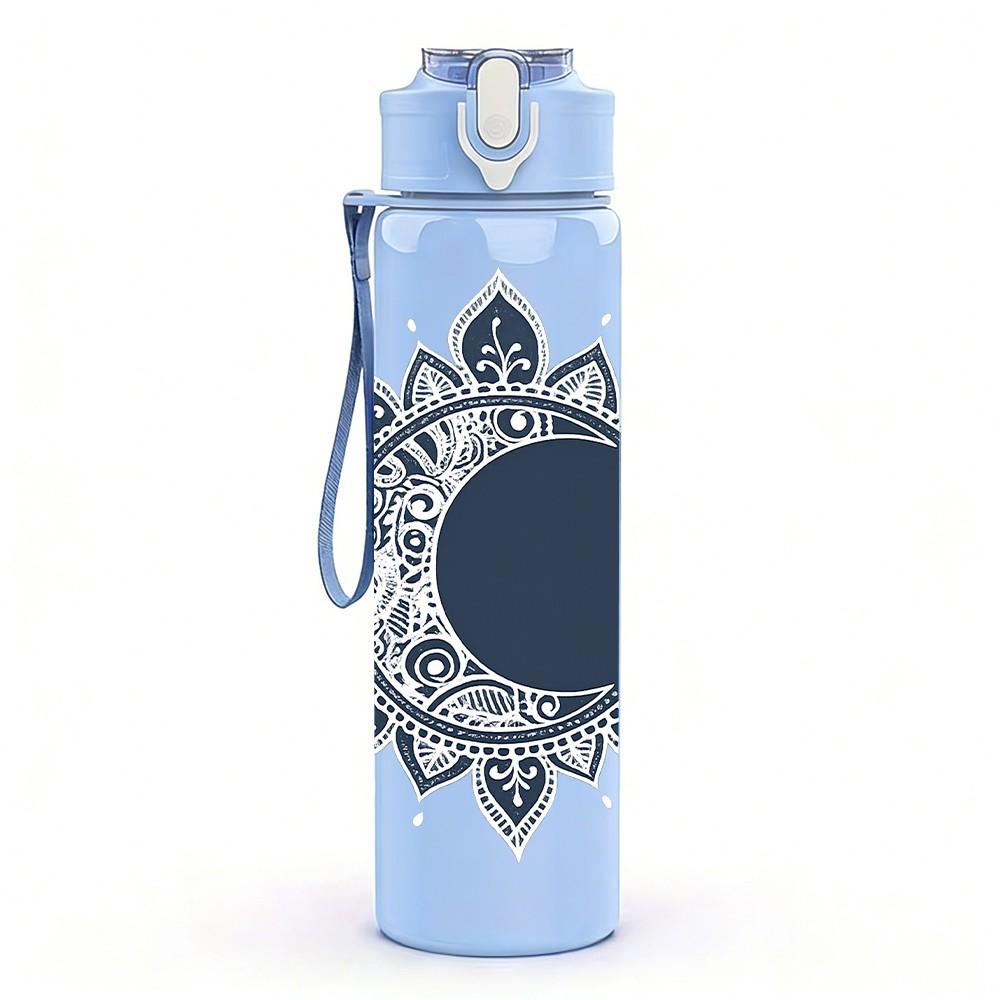 1PC Mandala Sun Ornament Art Print 750ml Color Plastic Sports Water Bottle Leakproof Flip Straw Lid Suitable for Sports Office Home Use