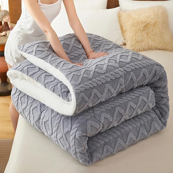 WTEMPO Складные одеяла из овечьей шерсти Теплые Двусторонние Плюшевые Толстые Зимние Одеяла Однотонные Домашние Кроватные и Студенческие Общежития Двуспальные и Односпальные Матрасы