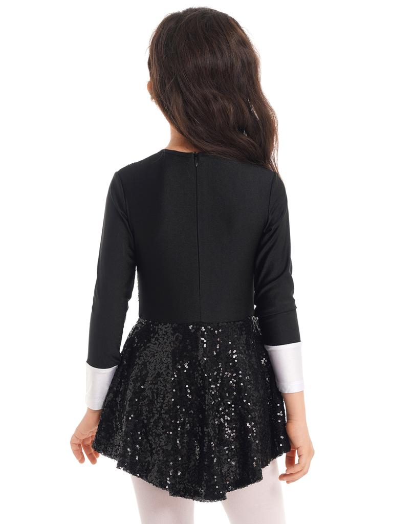 Kids Girls Halloween Cosplay Circus Ringmaster Dress Up Costume Sequins Jazz Dance Wear Leotard Dress