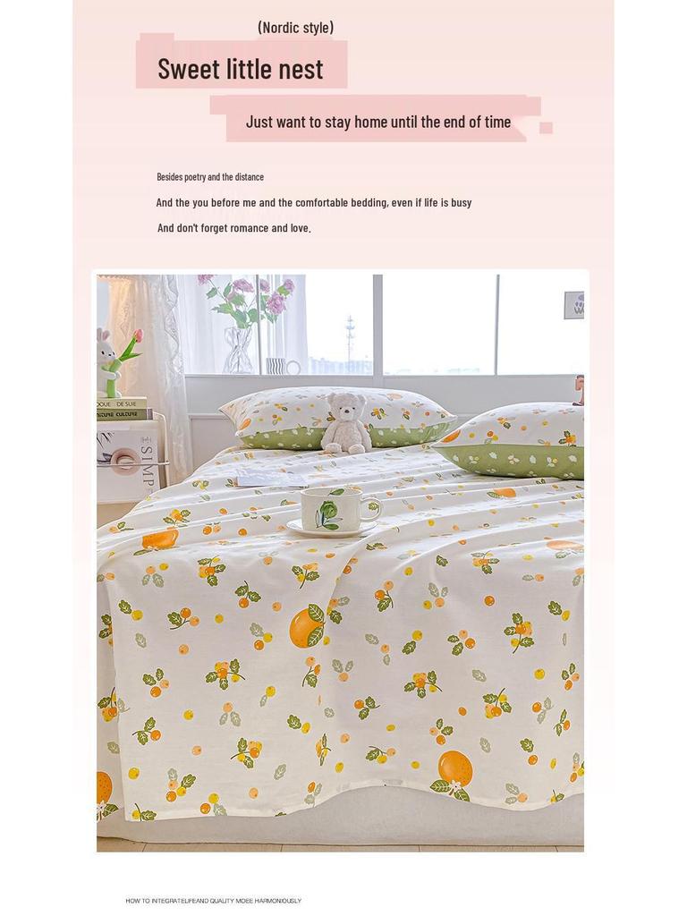 Комплект постельного белья из чистого хлопка, три предмета - Грубая ткань, на резинке, Подходит для общежитий и младенцев