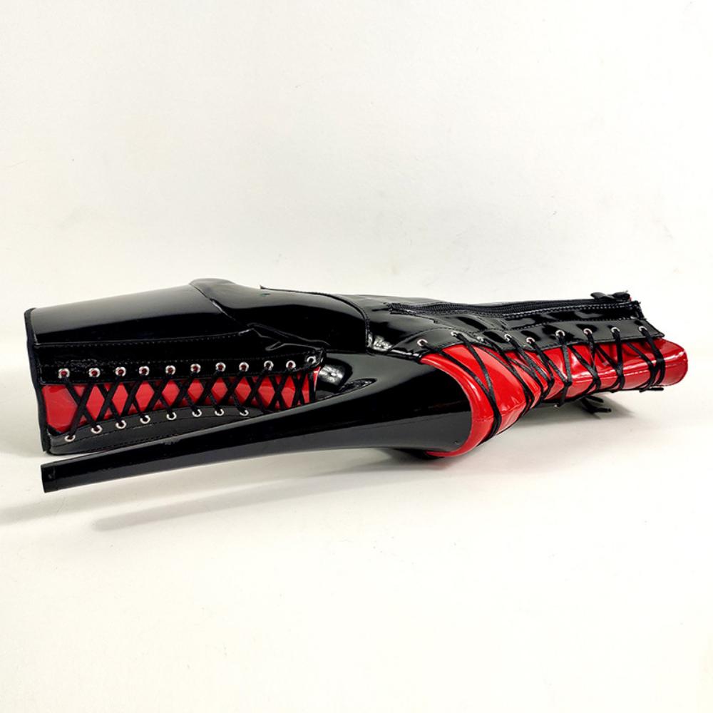 Sexy Stripper Shoe Pole Dancing Boots Round Toe Boots Super Stiletto Heels Lace Up Ankle Boots