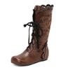 Fashion Women Victorian Boots Calf High Goth Booties Lace Up Cosplay Costume Witch Medieval Renaissance Vintage Shoes