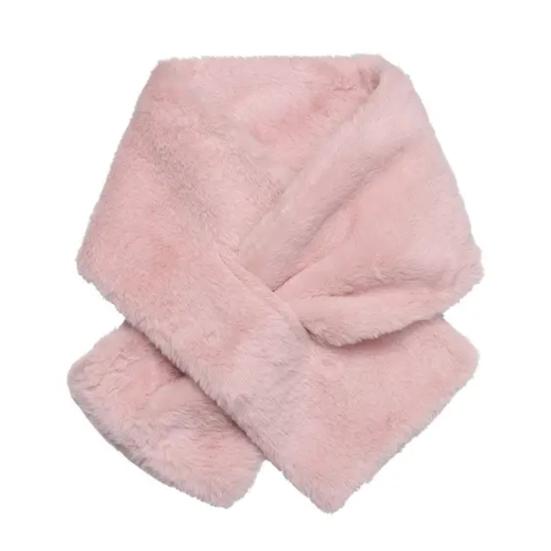 Women Winter Faux Rabbit Fur Cross Collar Solid Color Thickened Warm Scarf Plush Elegant Shawl Scarf Clothes Accessories