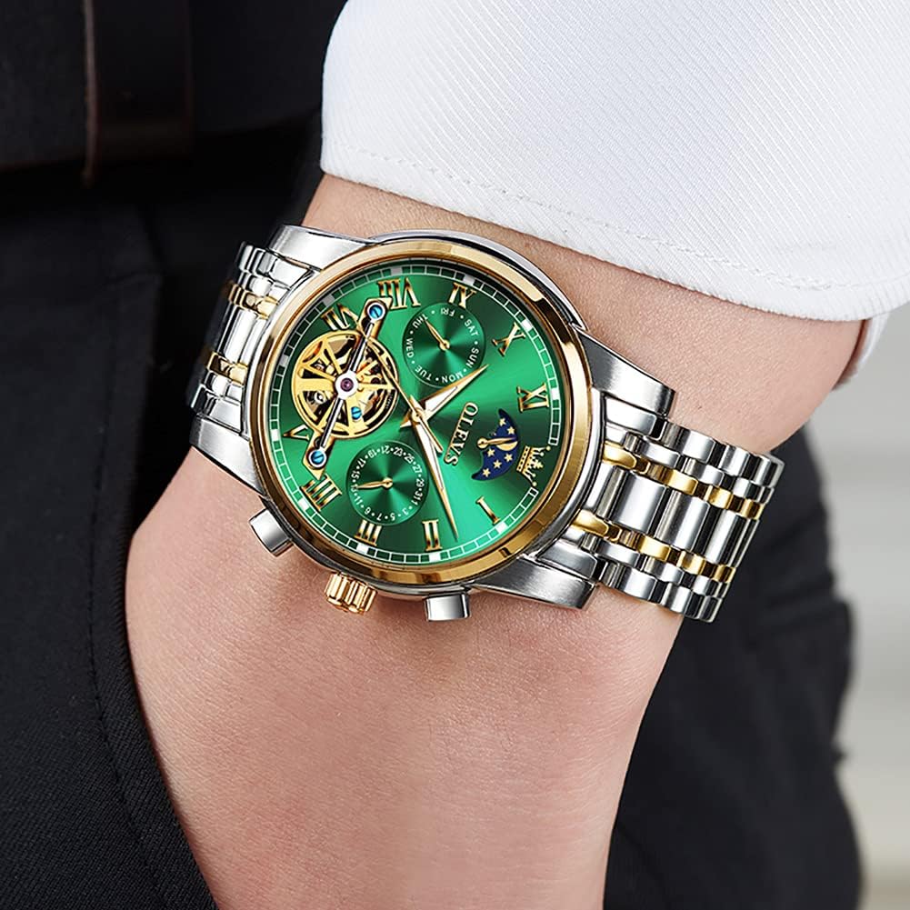 OLEVS Автоматические часы Hand Day Hand Job Skeleton Dial для мужчин, стильные, механические, часы, подарок отцу, популярные, деловые, мужские часы, светящиеся,