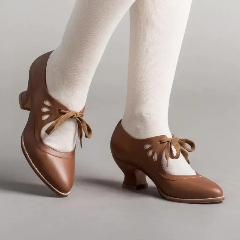 2024 2024 Женские туфли-лодочки Mary Jane Shoes Европейские и американские новые элегантные туфли на низком каблуке со шнуровкой Большие женские туфли 2024 Весна