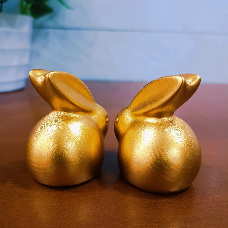 2PCS Gold Rabbit Double Statue Mascot Animal Cartoon Bunny Figurines Ornament Gift Resin Home Car Desktop Decoration
