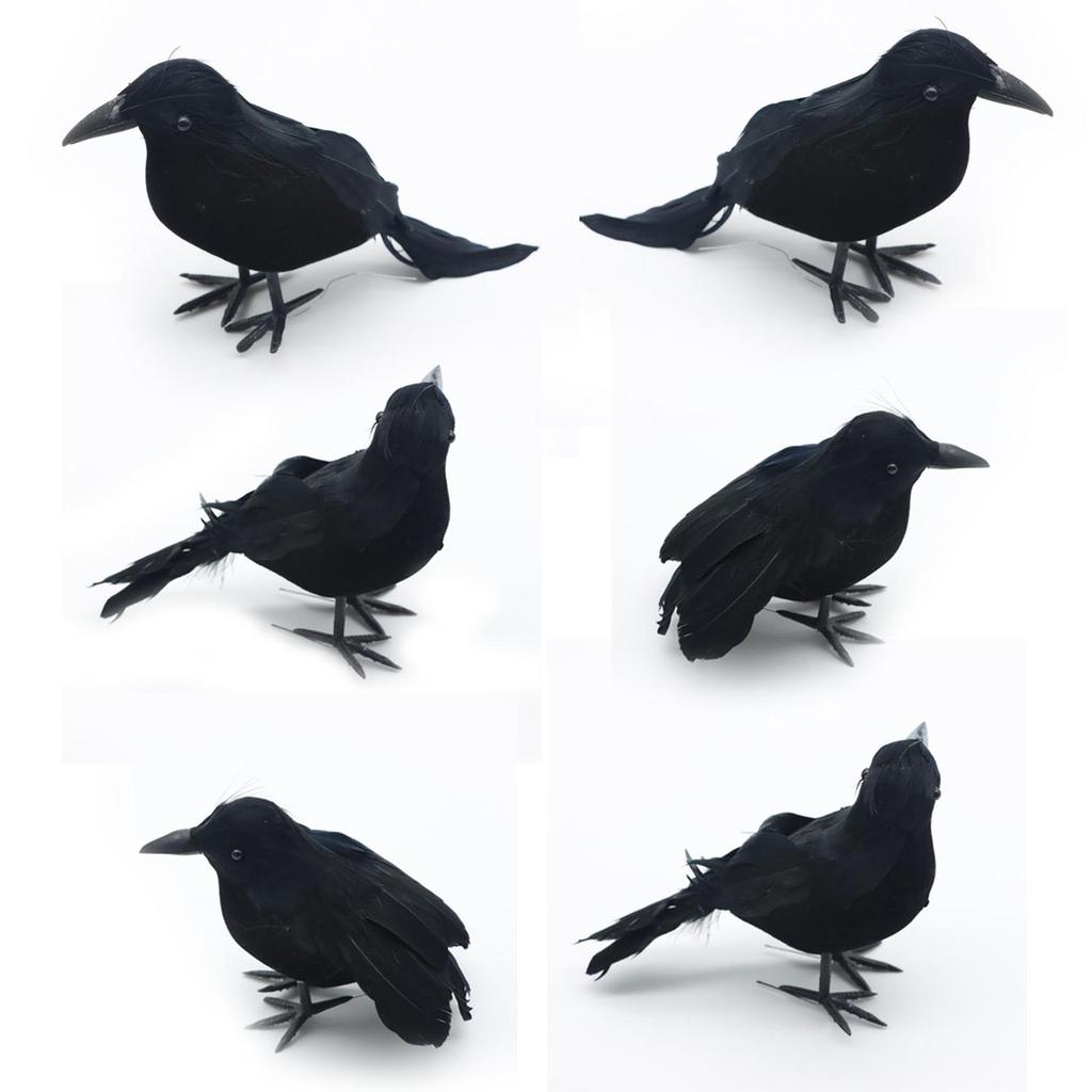 6x Simulation Halloween Crows Birds Raven Prop Handmade Animal Model Black Feathered for Party