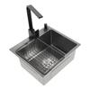 16x12 Inch Stainless Steel Kitchen Sink – 201 Stainless Steel with Nano Coating – Complete Set with Faucet, Soap Dispenser & Drain Basket – Black/Grey