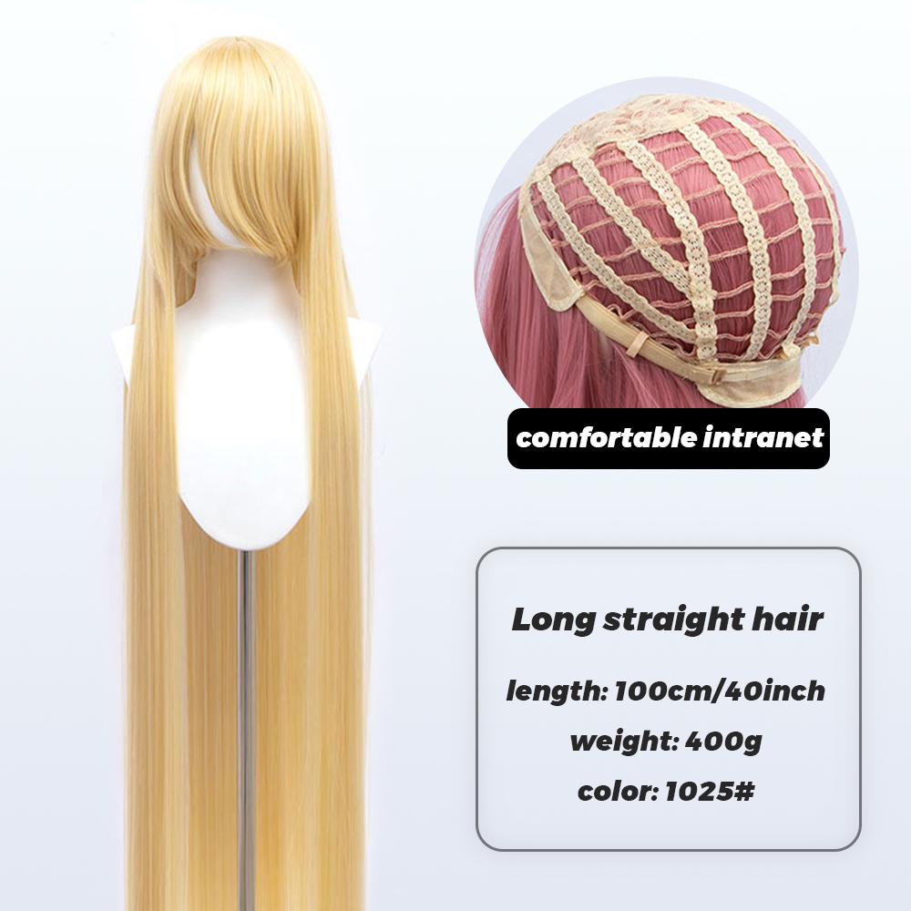 100cm Long Synthetic Cosplay Anime Wig Blonde Blue Red Pink Purple Hair For Party With Bangs Cosplay Wigs For Women