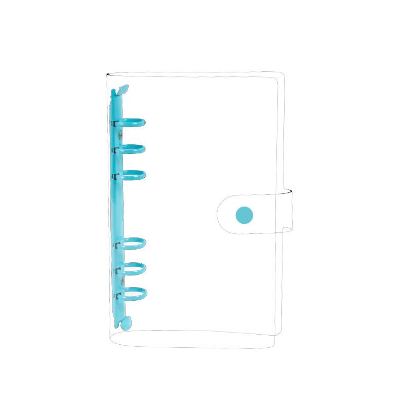 Прозрачная ПВХ обложка для планера формата A5/A6 на кольцах с кнопкой и разноцветным металлическим клипом на шесть отверстий