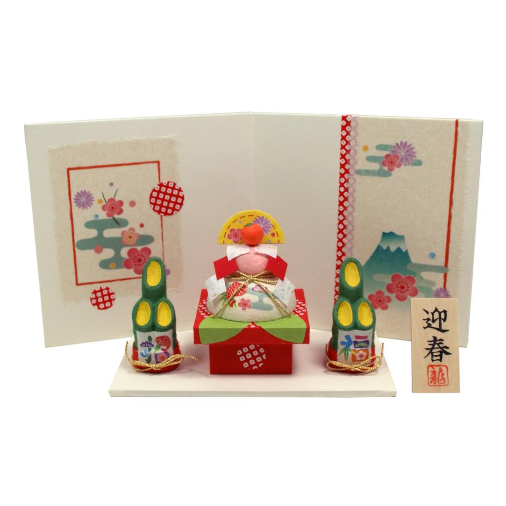 Osaka Choseido New Year's Ornaments, Ornament Set, Torn Washi Paper, Kagami Mochi, Kadomatsu, with Original Wooden Tag