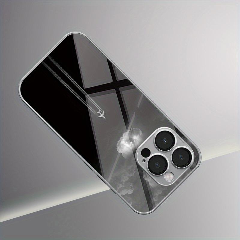 Минималистичный Чехол для Телефона из Стекла с Рисунком Облака и Самолета, Гальванизированный, Для iPhone 17 Pro Max 16 Plus 15 14 13 12 11 16E 17 Air Cover