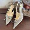 Fashion Fashion Bow Metal Buckle Design High Heels Women Sexy Pointed Toe Patent Leather Slingback Heeled Sandals Elegant Party Shoes