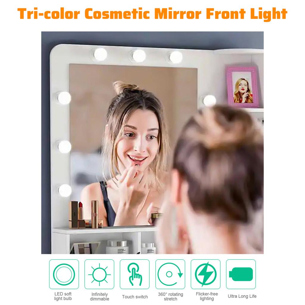 Mirror Front Lights Dresser Refill Makeup Mirror Bulb Tri-color Dimming USB Touch Switch Long Press