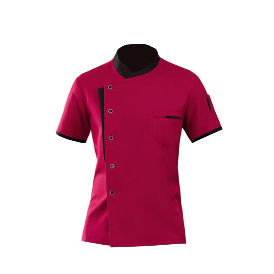 Рубашка унисекс для шеф-повара Мягкий дышащий воротник-стойка Однобортный с короткими рукавами Нагрудные карманы Ресторан Столовая Кухня Верх повара Пекарня Официант отеля