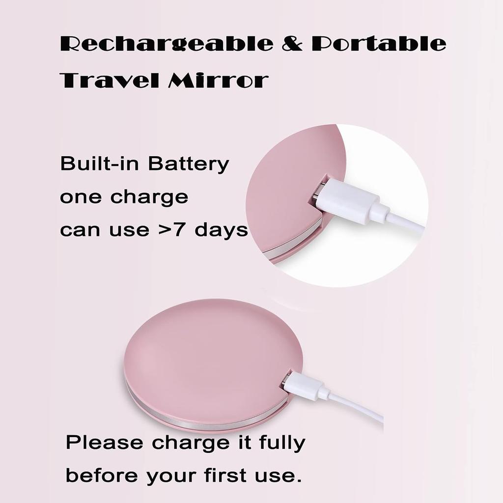Portable LED Travel Makeup Mirror with 2X Magnification and Three Level Dimming - Double Sided, Handheld, Compact and Folding