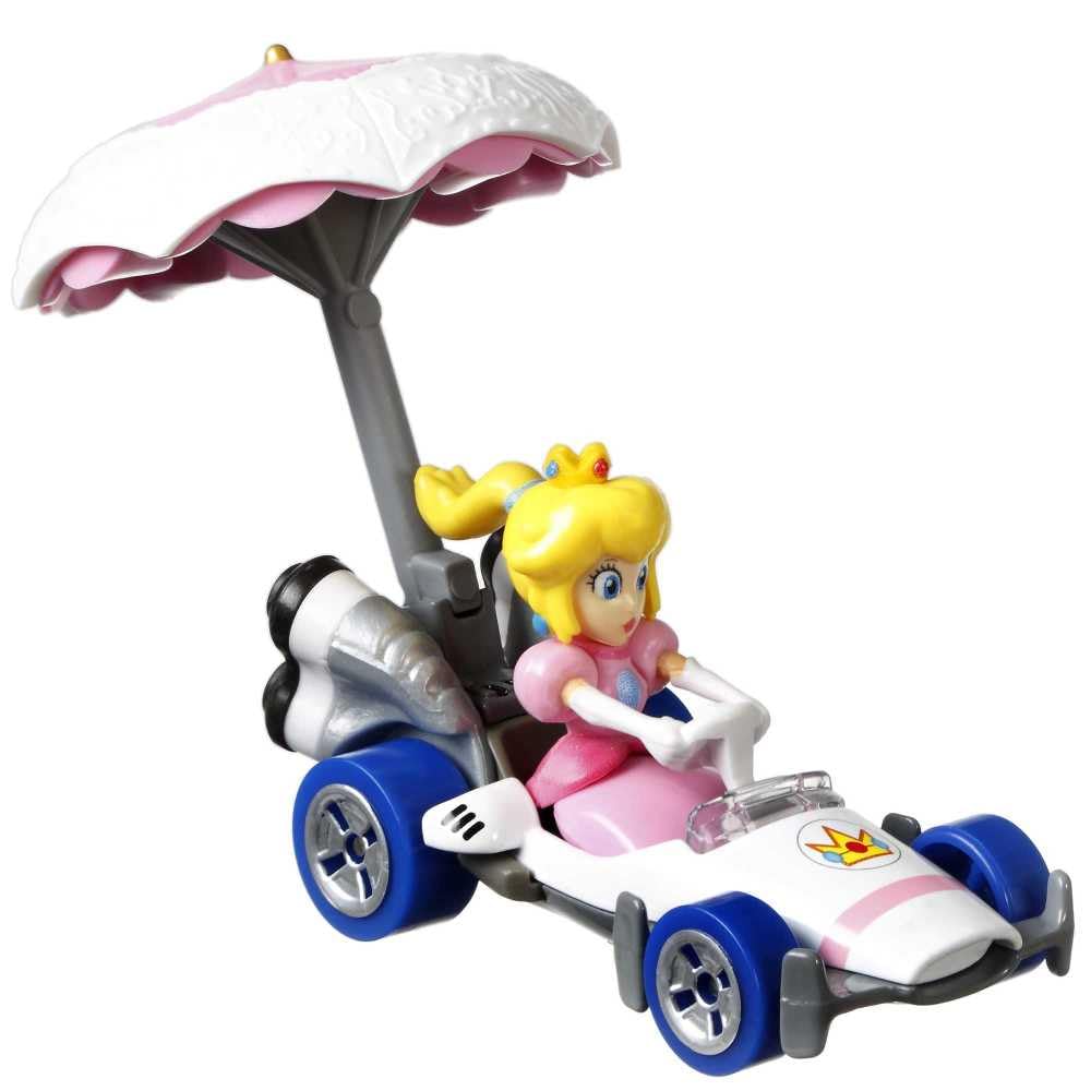 Hot Wheels Diecast Mario Kart Princess Peach B Dasher Kart with Peach Parasol and Glider