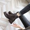 2024 Новые зимние плюшевые черные мотоциклетные ботинки в британском стиле с толстой подошвой и короткими ботинками