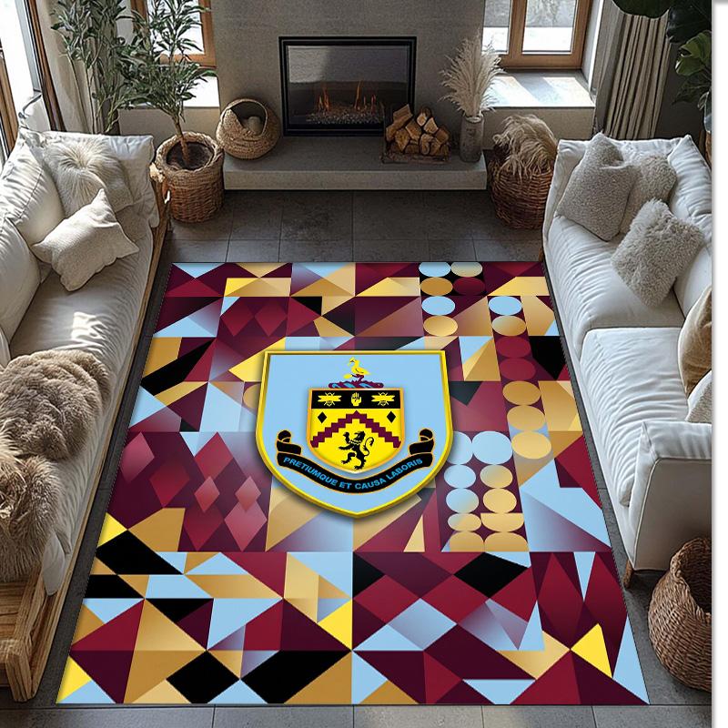 Burnley Football Print Crystal Velvet Rug, Comfortable Water Absorbent Non Slip Indoor Floor Carpet