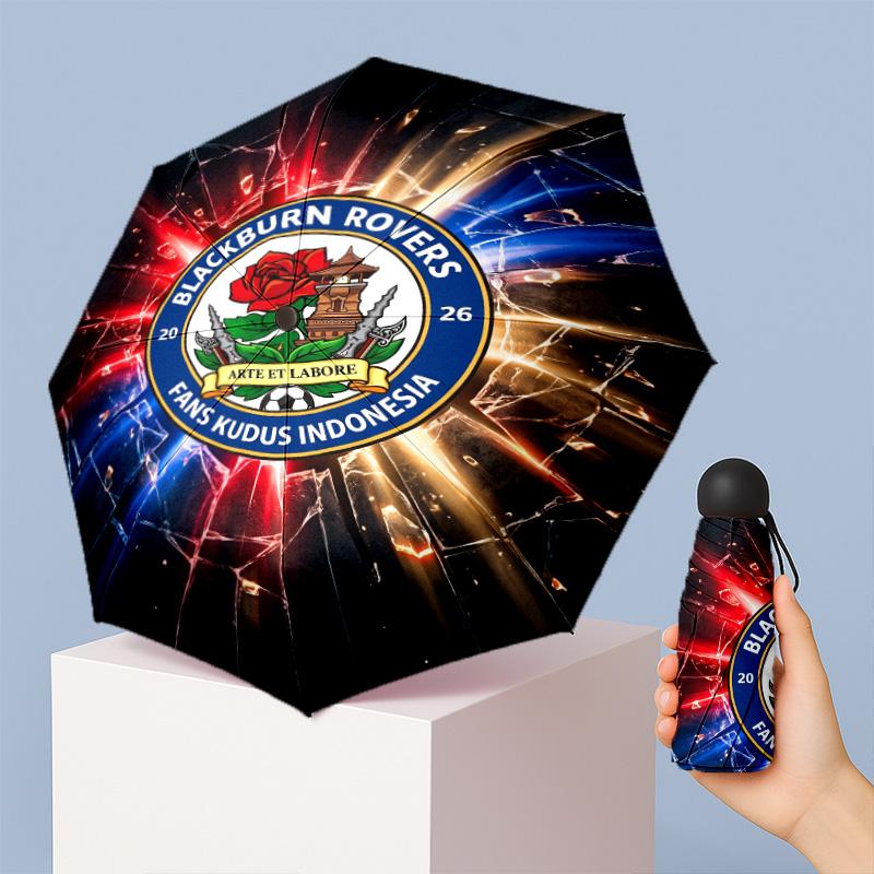 Blackburn Rovers Football Pattern Printed Mini 5 Folds 8 Ribs Compact Umbrella Windproof Waterproof Lightweight Portable Folding
