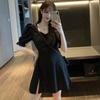 Summer Southeast Asian Hepburn V-Neck Slim Waist Slit Dress for Women