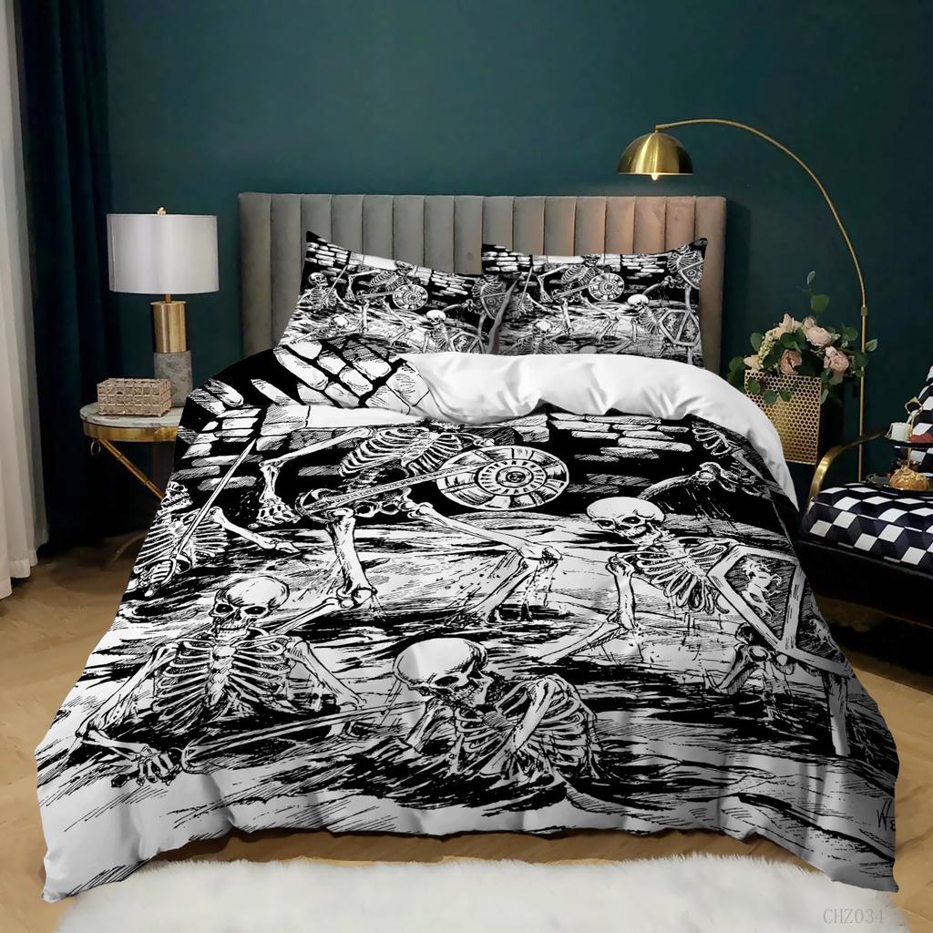 Halloween Skull Three-Piece Home Textiles Bedding Quilt Cover Pillowcase