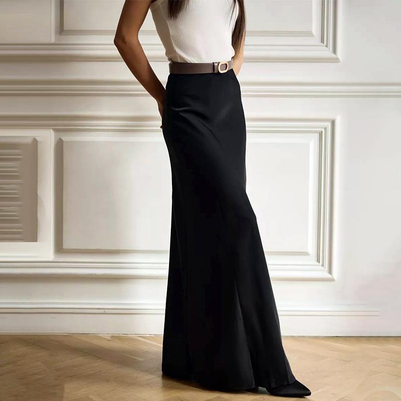 Длинная атласная юбка с высокой талией, женская летняя узкая модная элегантная юбка, женская повседневная лоскутная белая темпераментная уличная одежда для женщин 2024