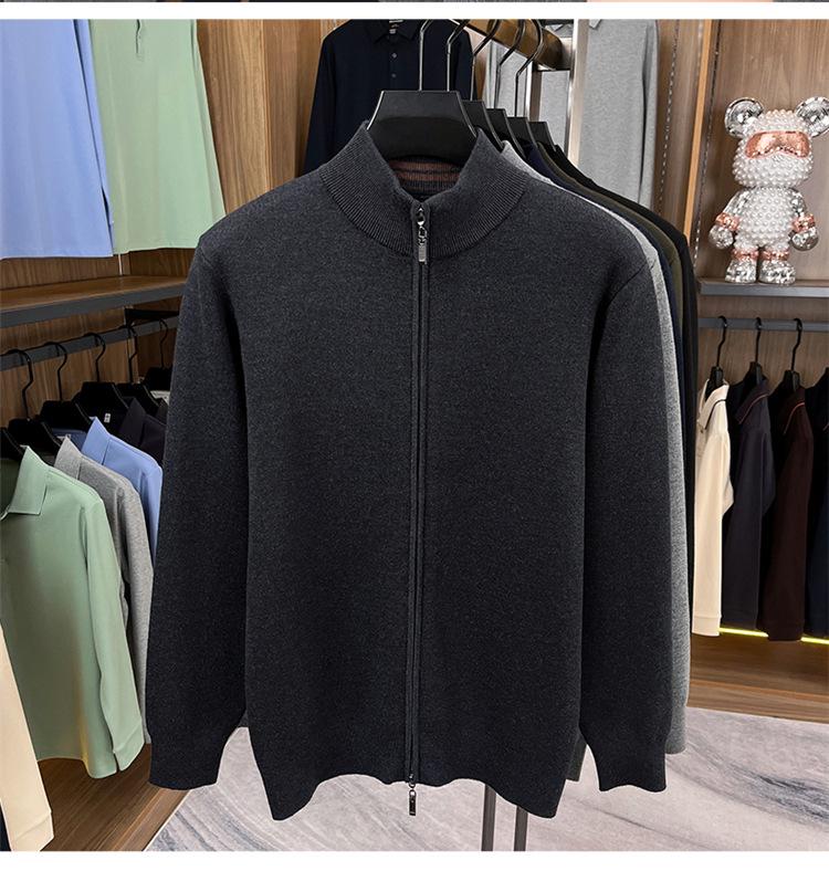 Haggis Men's 100% Wool Zipper Cardigan Sweater - Thick, Stand Collar, Autumn/Winter Style
