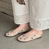 Krazing Pot Air Mesh Sheep Skin Flat with Crystal Beading Round Toe Jelly Shoes Embroidery Summer Size 42 Women Flats