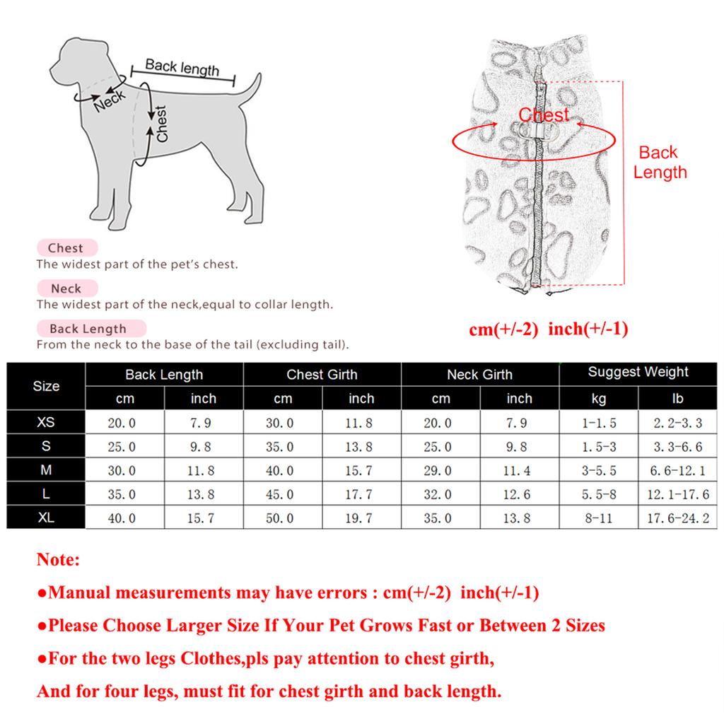 Winter Puppy Jacket Soft Fleece Dog Clothes Cute Paw Print Pets Warm Coat with D-Ring for Small Mediun Dogs Chihuahua Pug Pet Supplies