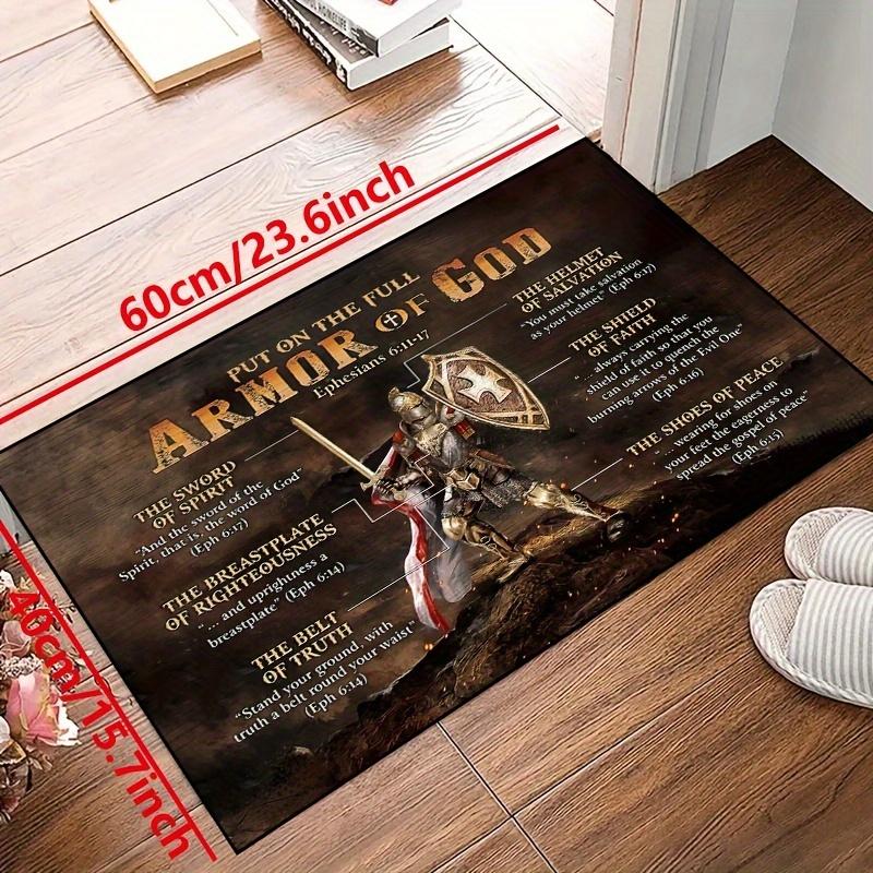 God Armor Bible Verse Mat - 2D Flat Non-Slip Floor Mat for Bedroom - Washable Christian Home Decor Living Room Area Carpet Rug
