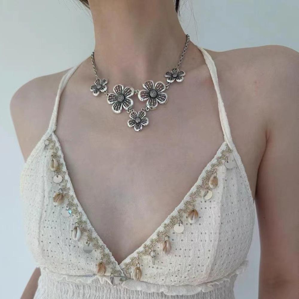 Подвеска Бохо Этническое Ожерелье Полая Цепочка Свитера Винтажное Богемное Цветочное Ожерелье Вечеринка