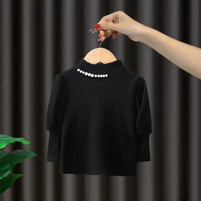 Girls' Base Shirt Children's T-shirt Knitted Long Sleeve Top Spring Wear